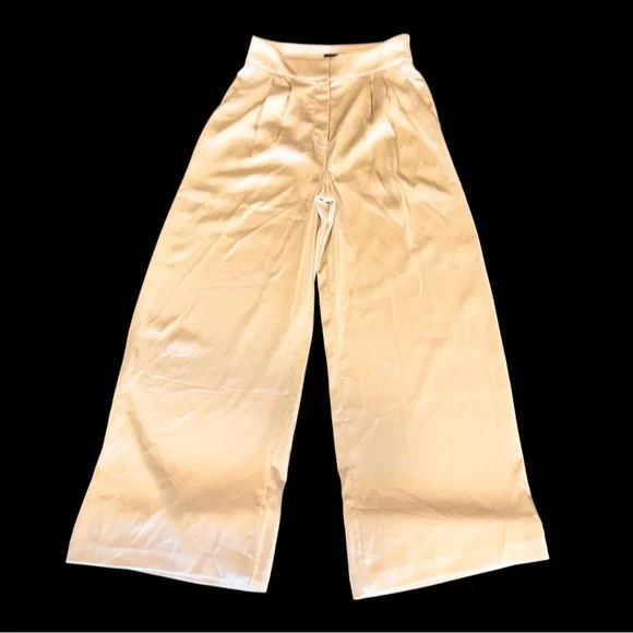 NWT Express Women’s Satin Pants Beige Super High Waisted Wide Leg Trousers Sz 2 - Picture 10 of 14